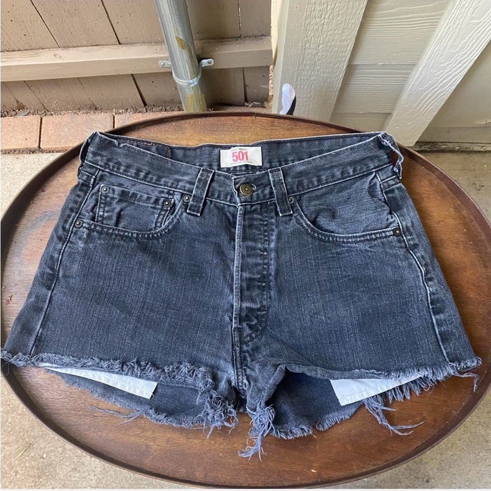 True 90s Vintage Levi’s 501 Black High Waisted Cutoff Jean Shorts
